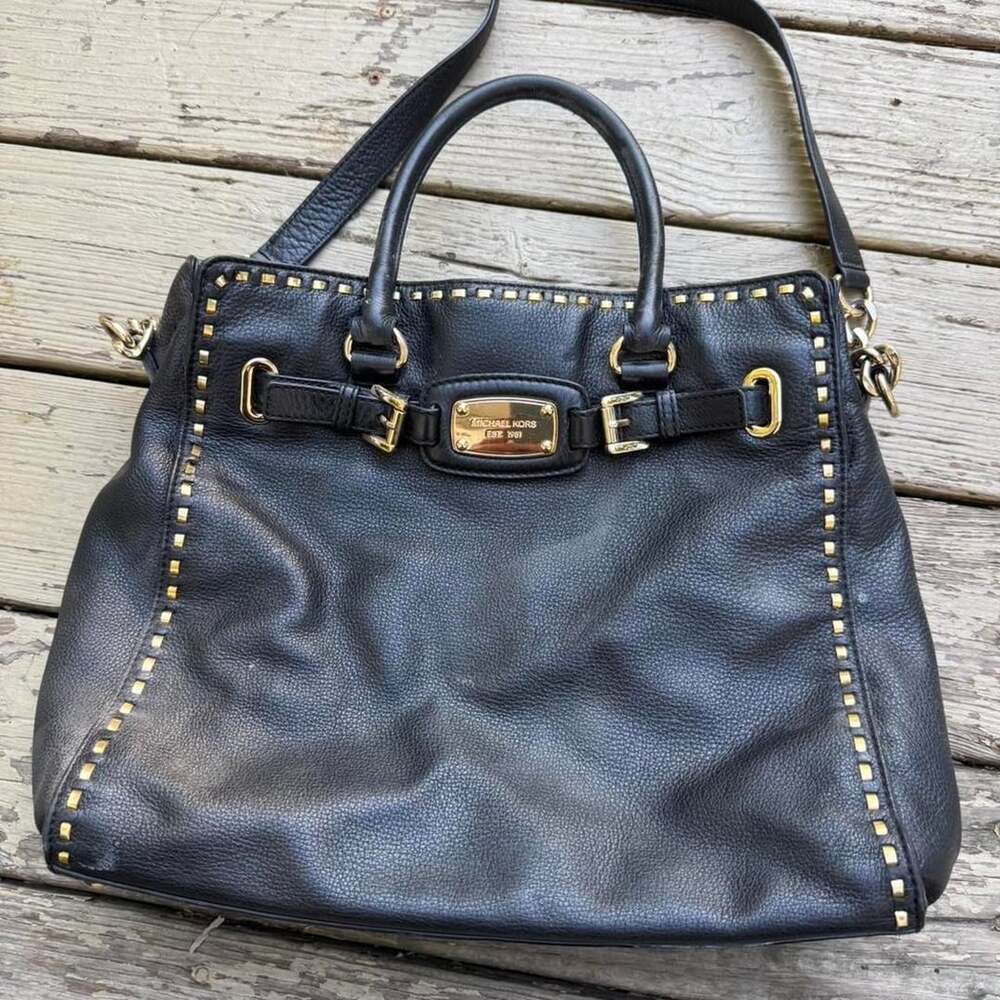 Michael Kors Black Studded Leather Satchel Handbag